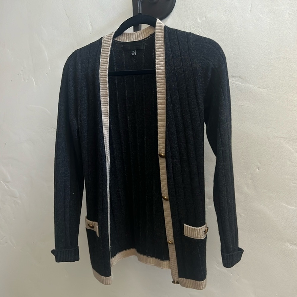 Nili Lotan Black Cardigan with Cream Trim
